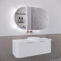 London Oval Led Mirror Matte White Shaving Cabinet